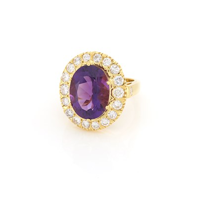 Lot 1550 - Gold, Amethyst and Diamond Ring