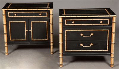 Lot 389 - Pair of Regency Style Ebonized and Faux Bamboo...
