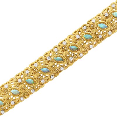 Lot 521 - Gold, Opal and Diamond Bracelet