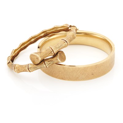 Lot 1457 - Gold Bamboo Bangle Bracelet and Bangle Bracelet
