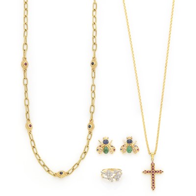 Lot 1442 - Group of Gold, Gem-Set and Diamond Jewelry