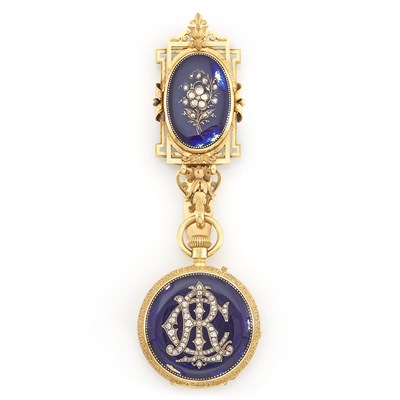 Lot 1360 - Gold, Enamel and Diamond Pendant Pocket Watch