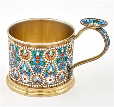 Lot 215 - Russian Silver-Gilt and Cloisonné Enamel Tea...