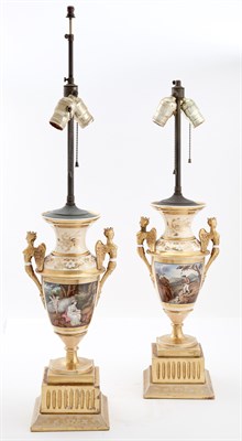 Lot 273 - Pair of Paris Porcelain Scenic Urn-Form Vases...