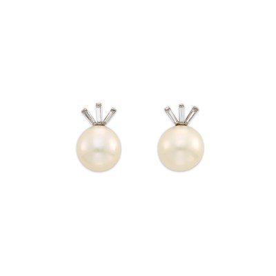 Lot 1669 - Pair of Platinum, Freshwater Button Pearls and Diamond Earrings