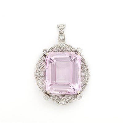 Lot 1224 - Platinum, Kunzite and Diamond Pendant