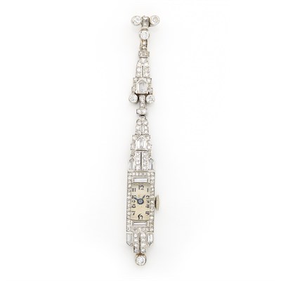 Lot 1242 - Platinum and Diamond Pendant-Watch