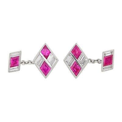 Lot 317 - Pair of Platinum, Ruby and Diamond Cufflinks