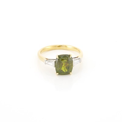 Lot 1945 - Gold, Platinum, Demantoid Garnet and Diamond Ring