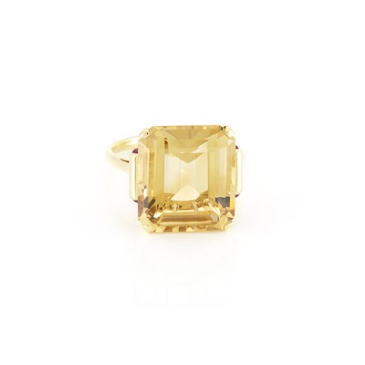 Lot 1926 - Gold, Citrine, and Cabochon Ruby Ring