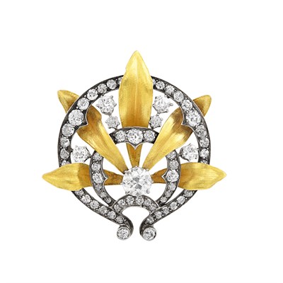 Lot 432 - Antique Gold, Silver and Diamond Brooch
