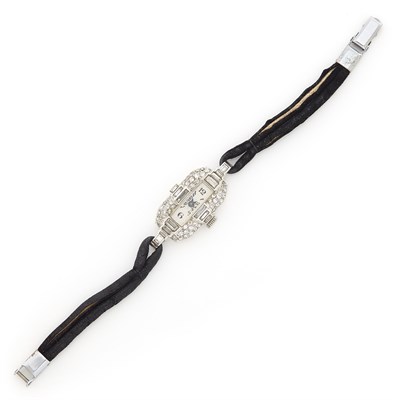 Lot 1233 - Platinum and Diamond Wristwatch