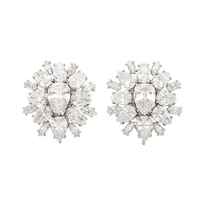 Lot 489 - Pair of Platinum and Diamond Cluster Earclips