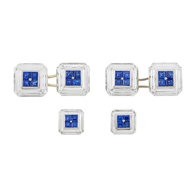 Lot 90 - White Gold, Rock Crystal and Sapphire Dress Set, Boucheron, France