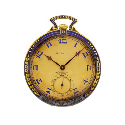Lot 1760 - Gold and Blue Enamel Pocket Watch, Movado