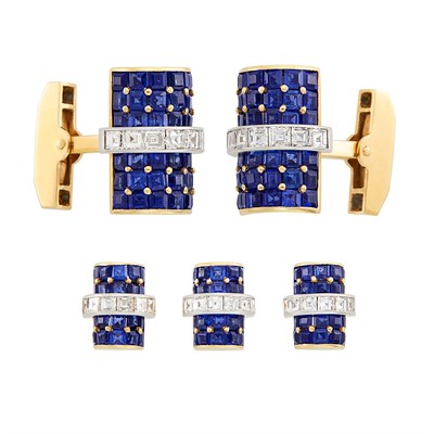 Lot 92 - Gold, Platinum, Sapphire and Diamond Dress Set, Tiffany & Co.