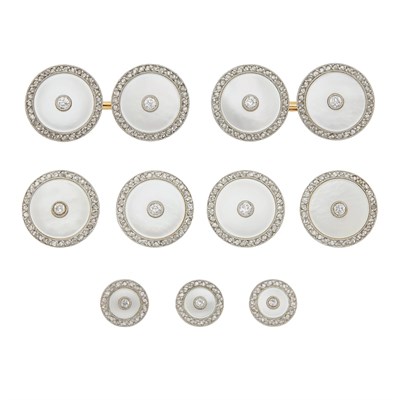 Lot 91 - Platinum, Gold, Mother-of-Pearl and Diamond Dress Set, by Dreicer & Co.