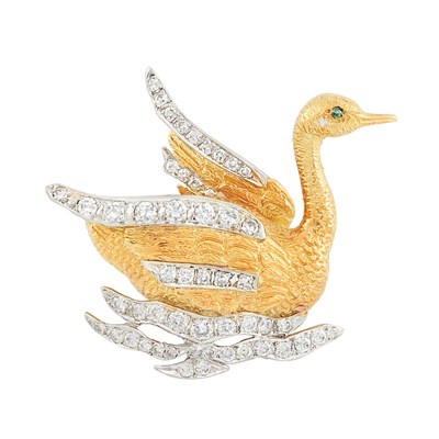 Lot 119 - Gold, Platinum and Diamond Swan Brooch