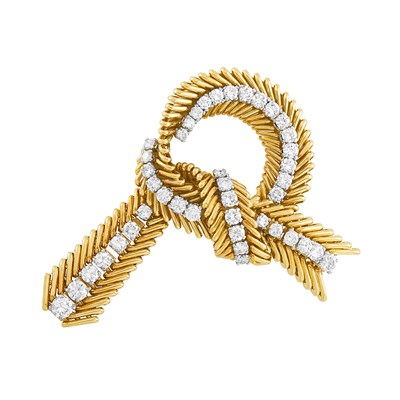 Lot 150 - Gold, Platinum and Diamond Bow Brooch, Van Cleef & Arpels, France