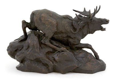 Lot 70 - Patinated Bronze Moose Attacked by Lynx after...