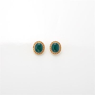 Lot 1064 - Pair of Gold and Cabochon Emerald Earrings
