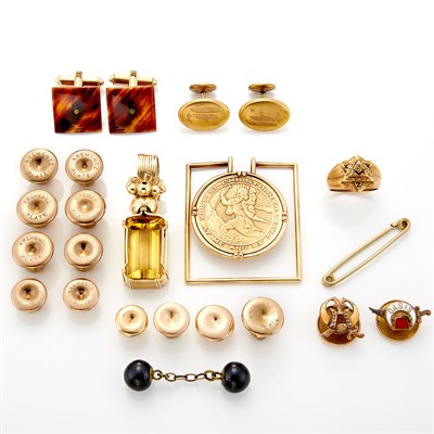Lot 1707 - Gold and Gold Coin Money Clip and Group of Low Karat and Metal Accessories