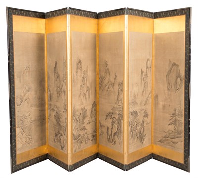 Lot 140 - Japanese Painted Paper and Silk-Lined...