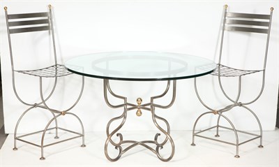 Lot 95 - Polished Steel, Brass and Glass Circular Table...