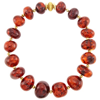 Lot 279 - Amber and Gold Bead Necklace