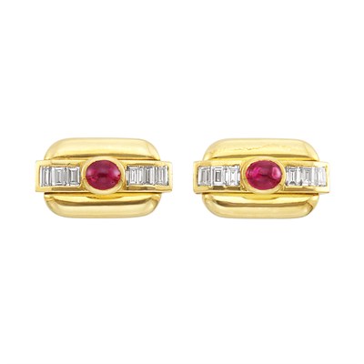 Lot 602 - Pair of Gold, Cabochon Ruby and Diamond 'Royal Ascot' Cufflinks, Hammerman Brothers