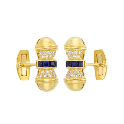 Lot 592 - Pair of Gold, Sapphire and Diamond 'Royal Ascot' Cufflinks, Hammerman Brothers