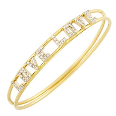 Lot 367 - Two-Color Gold and Diamond 'Love' Bangle Bracelet