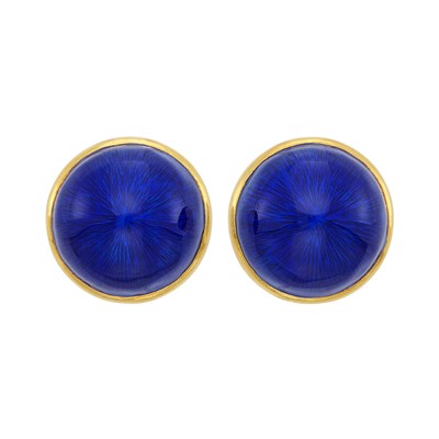 Lot 18 - Pair of Gold and Blue Enamel Earclips, France