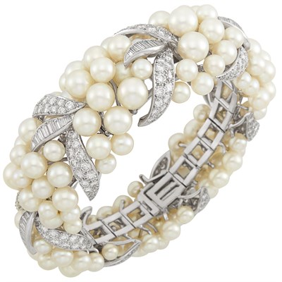 Lot 692 - Platinum, White Gold, Cultured Pearl and Diamond Bracelet, David Webb