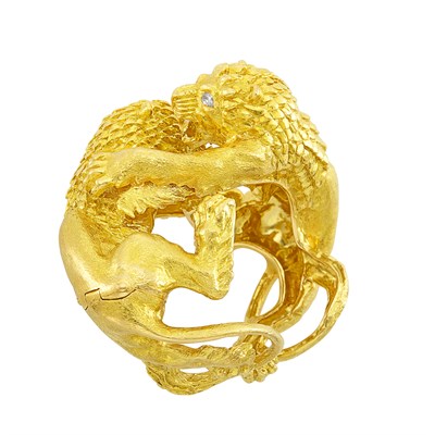 Lot 645 - Gold and Diamond Lion Cuff Bangle Bracelet, David Webb