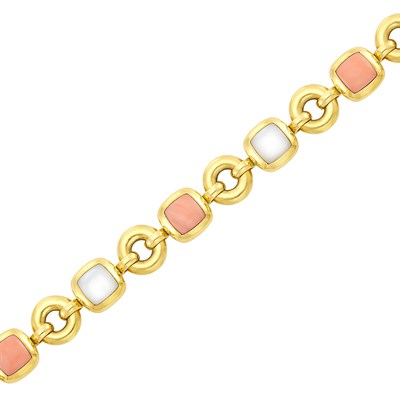 Lot 652 - Gold, Coral and Mother-of-Pearl Bracelet, Van Cleef & Arpels