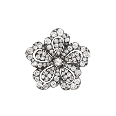 Lot 313 - Antique Silver, Gold and Diamond Flower Brooch
