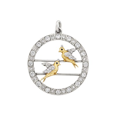 Lot 430 - Platinum, Gold and Diamond Love Bird Pendant