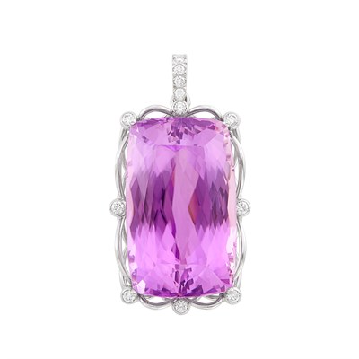 Lot 1162 - White Gold, Kunzite and Diamond Pendant