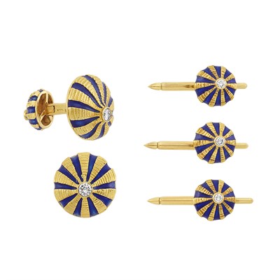 Lot 454 - Gold, Blue Enamel and Diamond Dress Set, Tiffany & Co., Schlumberger