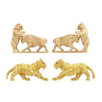 Lot 465 - Two Pairs of Gold Cufflinks