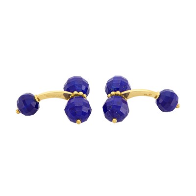 Lot 451 - Pair of Gold and Lapis Cufflinks, Mauboussin, Paris
