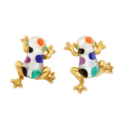 Lot 468 - Pair of Gold, Mother-of-Pearl and Hardstone Frog Cufflinks, Attributed to Asch Grossbardt