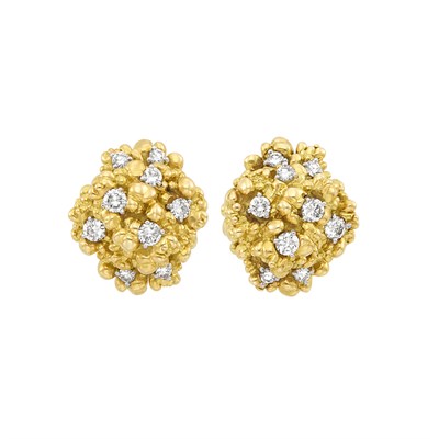 Lot 644 - Pair of Nugget Gold and Diamond Cluster Earrings, Cartier, France
