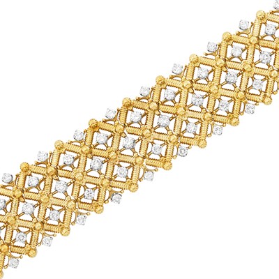 Lot 498 - Gold, Platinum and Diamond Lattice Bracelet
