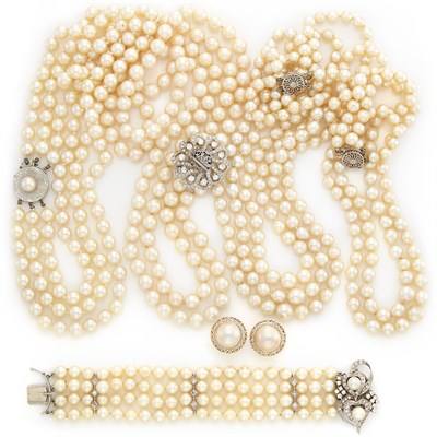 Lot 1750 - Four Cultured Pearl Necklaces, Bracelet