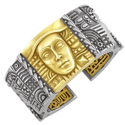 Lot 608 - Stainless Steel and Gold Pharoah Cuff Bangle Bracelet, Barry Kieselstein-Cord