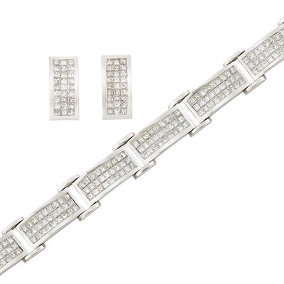 Lot 539 - White Gold and Diamond Bracelet and Pair of Earrings