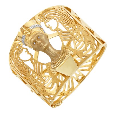 Lot 234 - Gold and Diamond Pharoah Cuff Bangle Bracelet