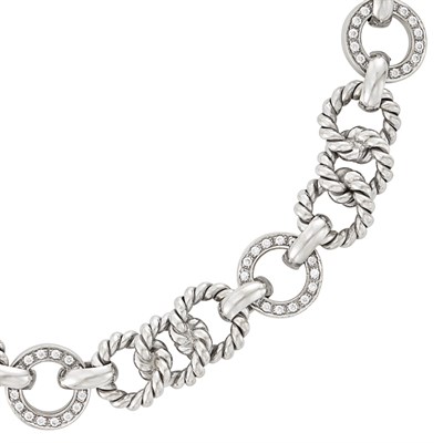 Lot 542 - White Gold, Diamond and Cabochon Sapphire Link Necklace